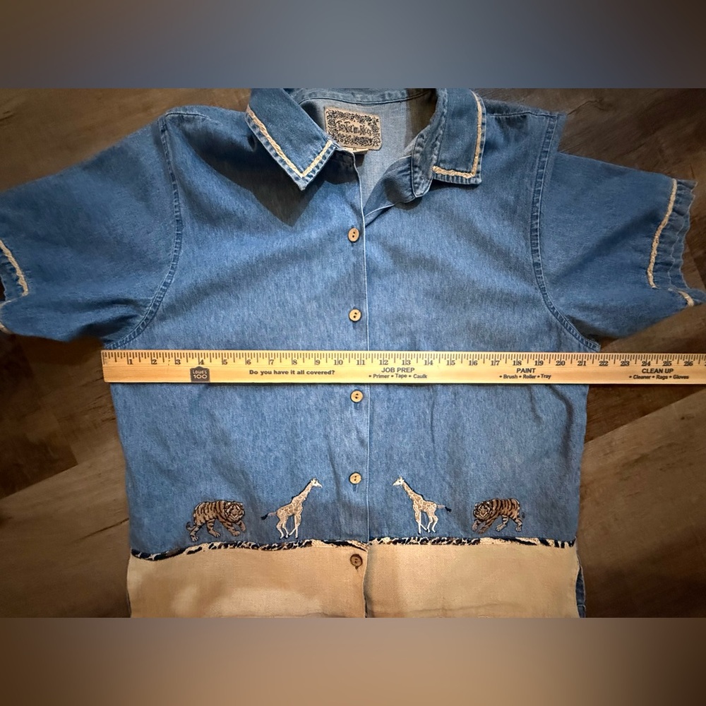 Tantrum Blues Vintage Denim Safari Button-Up Animal π¦ π¦ Shirt Size XL - Picture 15 of 16